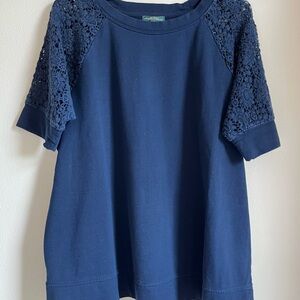 Lauren Ralph Lauren Jeans Lace Top Blue Embellished Blouse XL